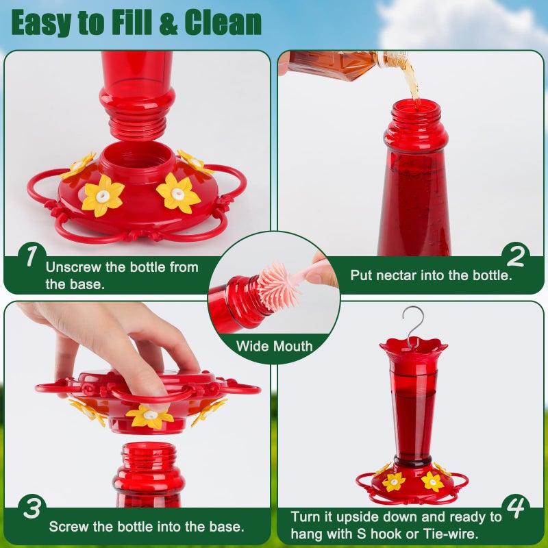 Gbekery Glass Hummingbird Feeders for Outdoors Hanging Ant and Bee Proof Red 10 OZ 2 Pack Bird Feeders for Outside Hanging 5 Feeding Stations Bird Nectar Feeder for Garden Yard D?cor Gifts for Mom - Image 5
